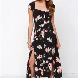 Mink Pink Moon Flower Black Floral Print Maxi Dress